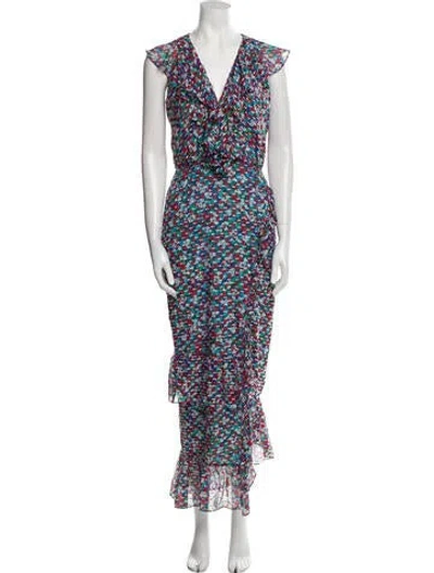 Pre-owned Saloni Silk Long Dress In Blue