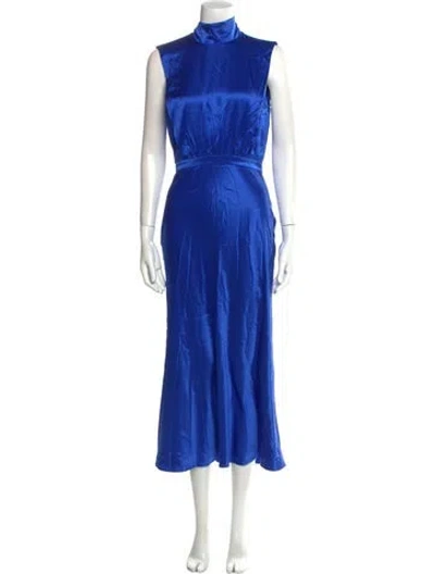 Pre-owned Saloni Silk Long Dress In Blue