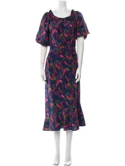 Pre-owned Saloni Silk Long Dress In Blue