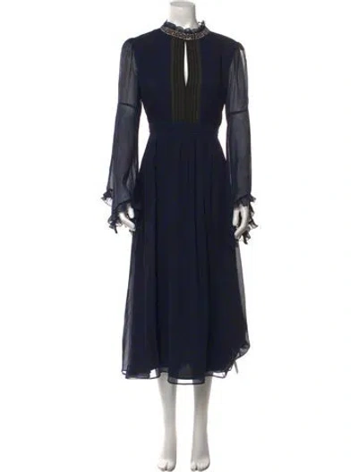 Pre-owned Saloni Silk Long Dress In Blue