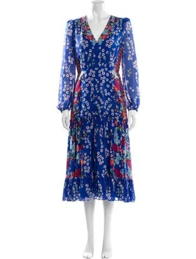 Pre-owned Saloni Silk Long Dress In Blue