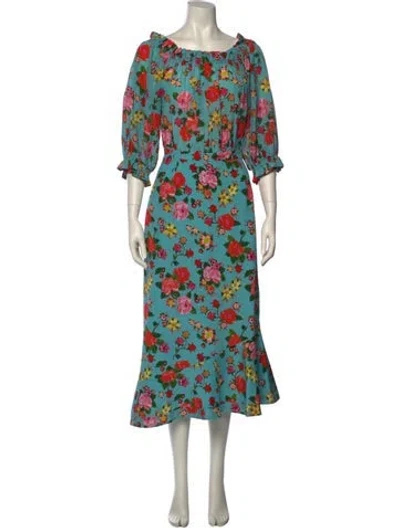 Pre-owned Saloni Silk Long Dress In Blue