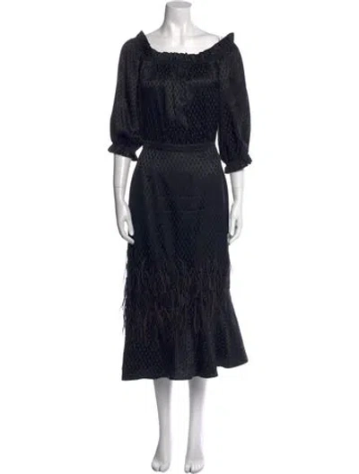 Pre-owned Saloni Silk Long Dress In Blue