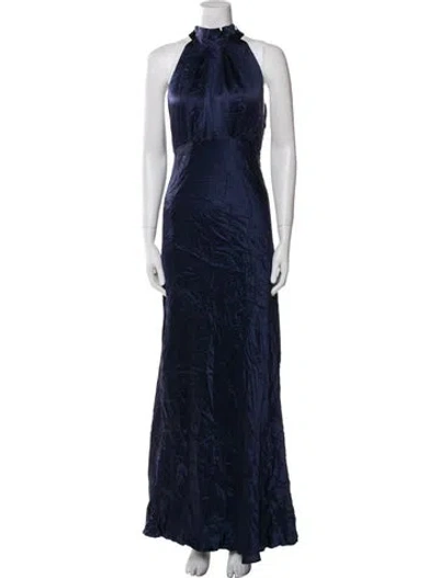 Pre-owned Saloni Silk Long Dress In Blue