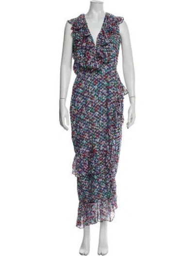 Pre-owned Saloni Silk Long Dress In Blue
