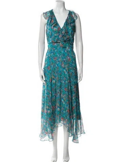 Pre-owned Saloni Silk Long Dress In Blue
