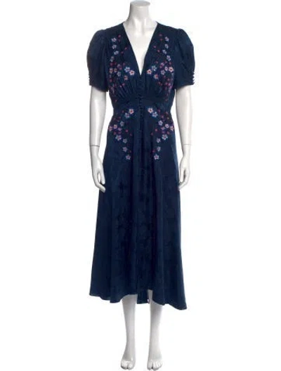 Pre-owned Saloni Silk Long Dress In Blue
