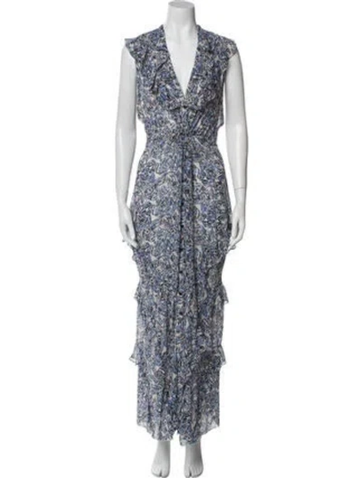 Pre-owned Saloni Silk Long Dress In Blue