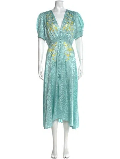 Pre-owned Saloni Silk Long Dress In Blue