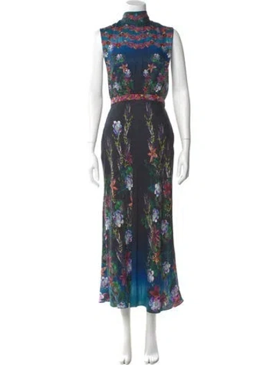 Pre-owned Saloni Silk Long Dress In Blue