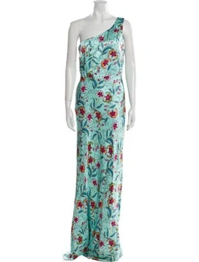 Pre-owned Saloni Silk Long Dress In Blue