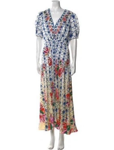 Pre-owned Saloni Silk Long Dress In Blue