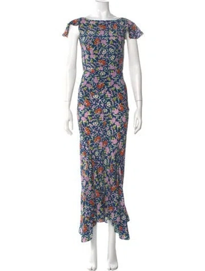 Pre-owned Saloni Silk Long Dress In Blue