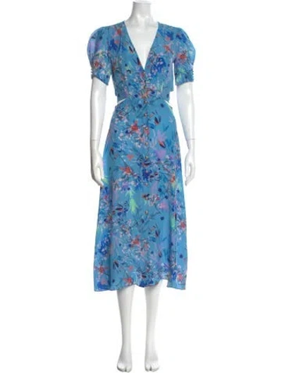 Pre-owned Saloni Silk Long Dress In Blue