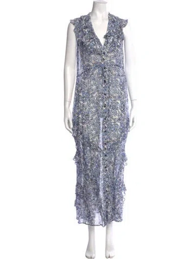 Pre-owned Saloni Silk Long Dress In Blue