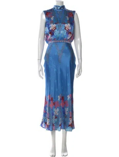 Pre-owned Saloni Silk Long Dress In Blue