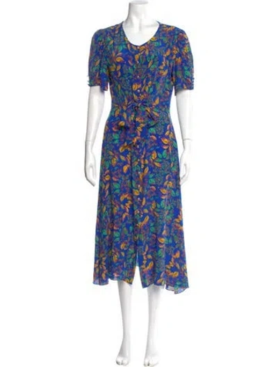 Pre-owned Saloni Silk Long Dress In Blue