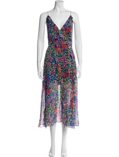 Pre-owned Saloni Silk Long Dress In Blue