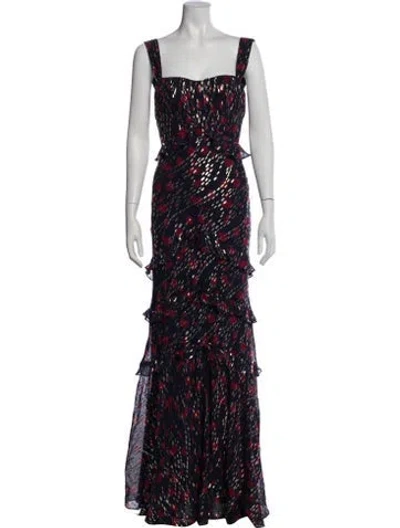 Pre-owned Saloni Silk Long Dress In Blue