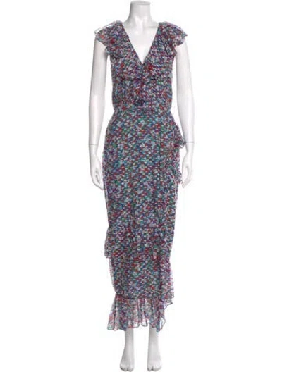 Pre-owned Saloni Silk Long Dress In Blue