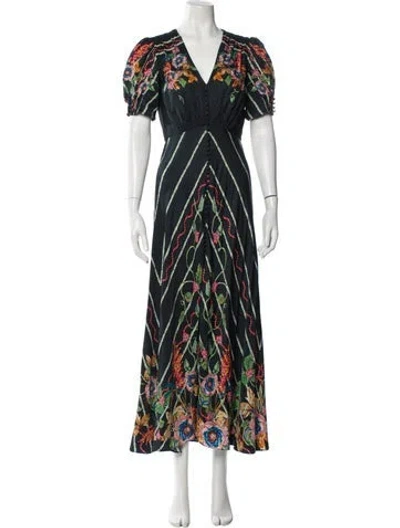 Pre-owned Saloni Silk Long Dress In Blue