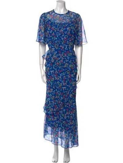 Pre-owned Saloni Silk Long Dress In Blue