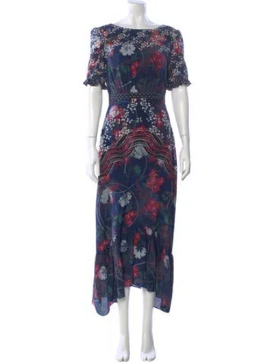 Pre-owned Saloni Silk Long Dress In Blue