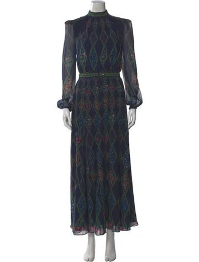 Pre-owned Saloni Silk Long Dress In Blue