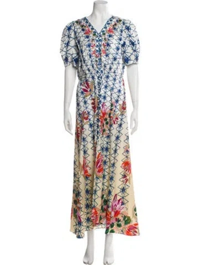 Pre-owned Saloni Silk Long Dress In Blue