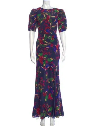 Pre-owned Saloni Silk Long Dress In Blue