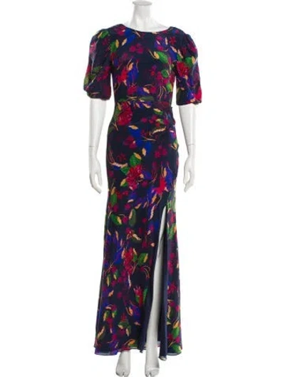 Pre-owned Saloni Silk Long Dress In Blue