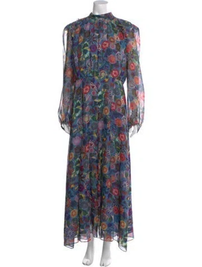 Pre-owned Saloni Silk Long Dress In Blue