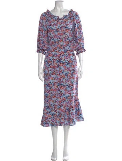Pre-owned Saloni Silk Long Dress In Blue