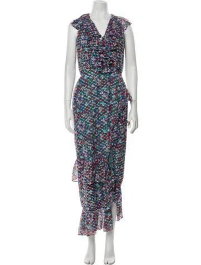 Pre-owned Saloni Silk Long Dress In Blue