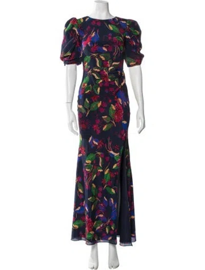 Pre-owned Saloni Silk Long Dress In Blue