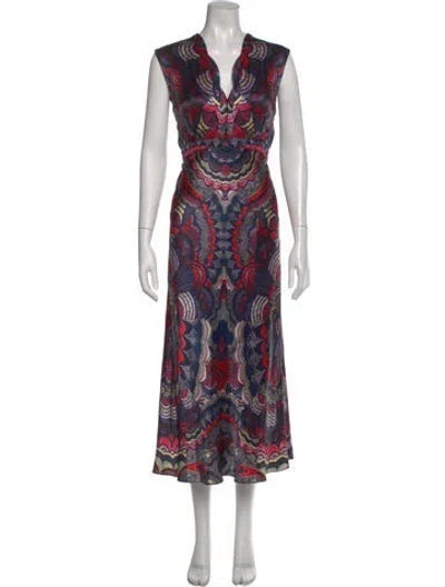 Pre-owned Saloni Silk Long Dress In Blue