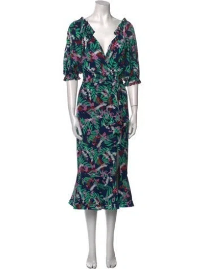 Pre-owned Saloni Silk Long Dress In Blue