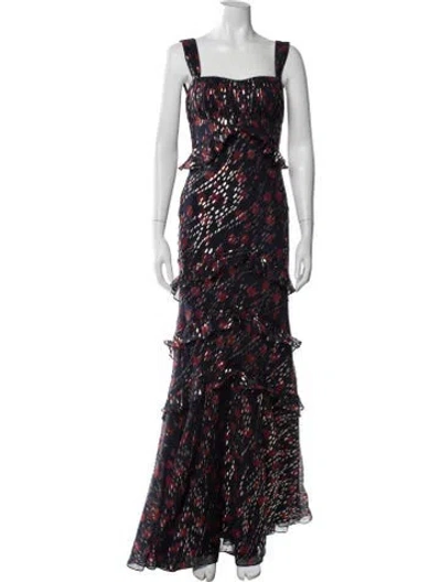 Pre-owned Saloni Silk Long Dress In Blue