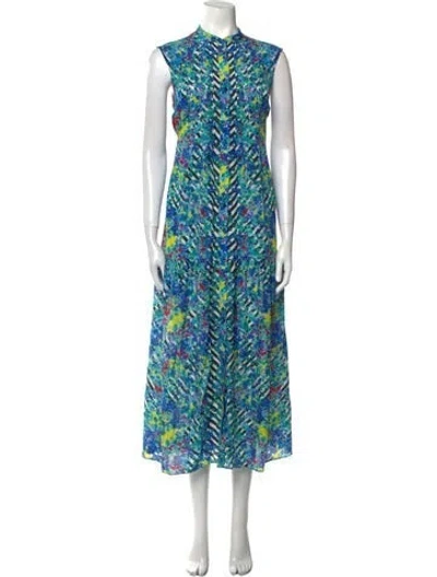 Pre-owned Saloni Silk Long Dress In Blue