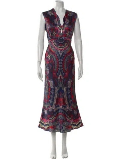 Pre-owned Saloni Silk Long Dress In Blue