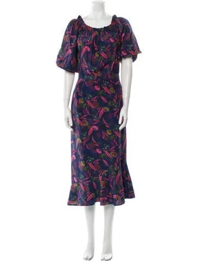 Pre-owned Saloni Silk Long Dress In Blue