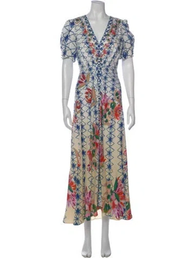 Pre-owned Saloni Silk Long Dress In Blue