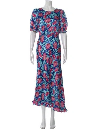 Pre-owned Saloni Silk Long Dress In Blue