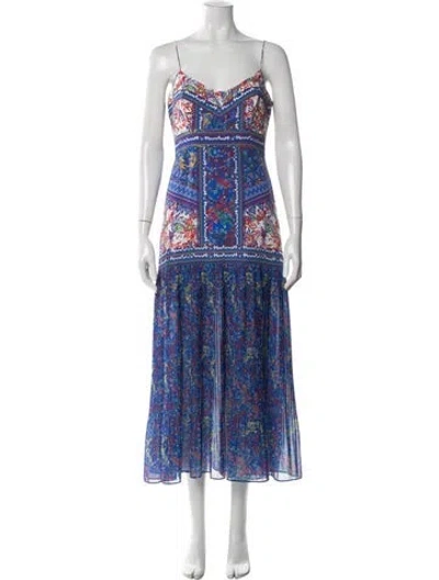 Pre-owned Saloni Silk Long Dress In Blue
