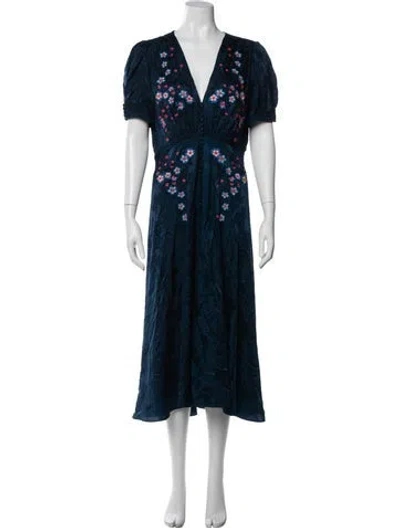 Pre-owned Saloni Silk Long Dress In Blue