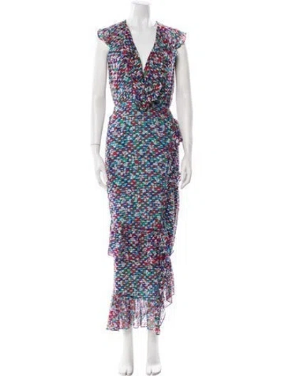 Pre-owned Saloni Silk Long Dress In Blue
