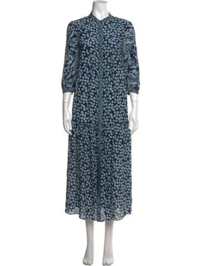 Pre-owned Saloni Silk Long Dress In Blue