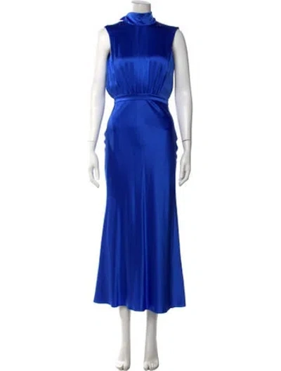 Pre-owned Saloni Silk Long Dress In Blue