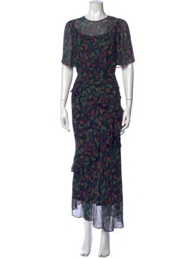 Pre-owned Saloni Silk Long Dress In Blue