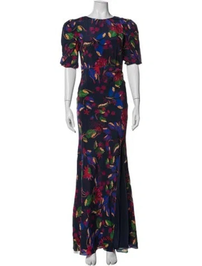 Pre-owned Saloni Silk Long Dress In Blue